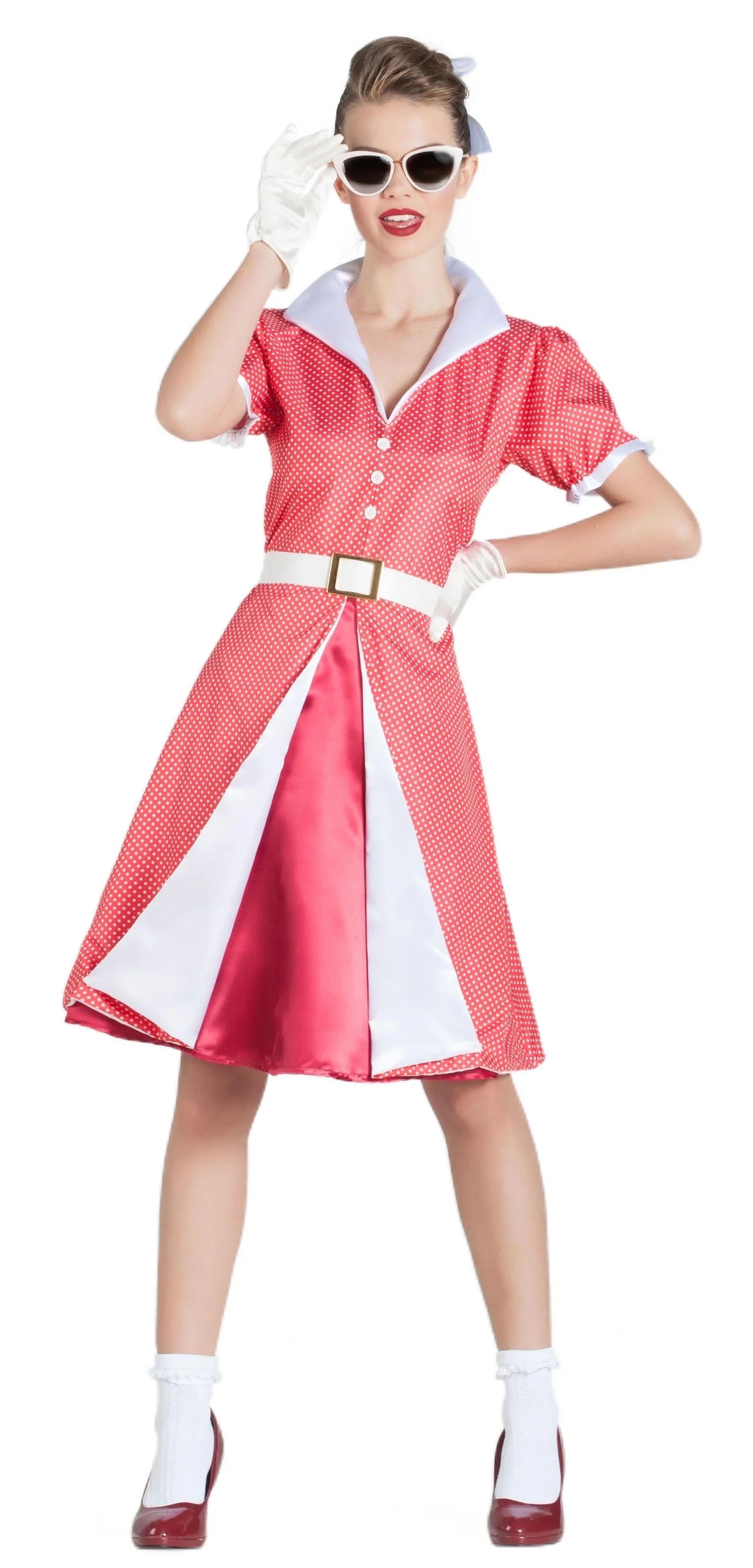 Disfraz Pin Up Años 50 Rosa Fucsia para Mujer Grease y Años 40 - 50 Kimokawaii